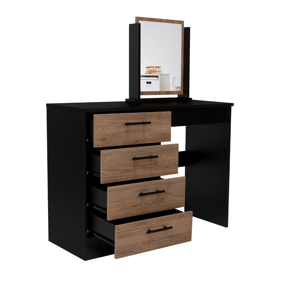 MUEBLE TOCADOR WESLEY, WENGUE Y MIEL, CON CUATRO CAJONES PARA UBICAR MAQUILLAJE