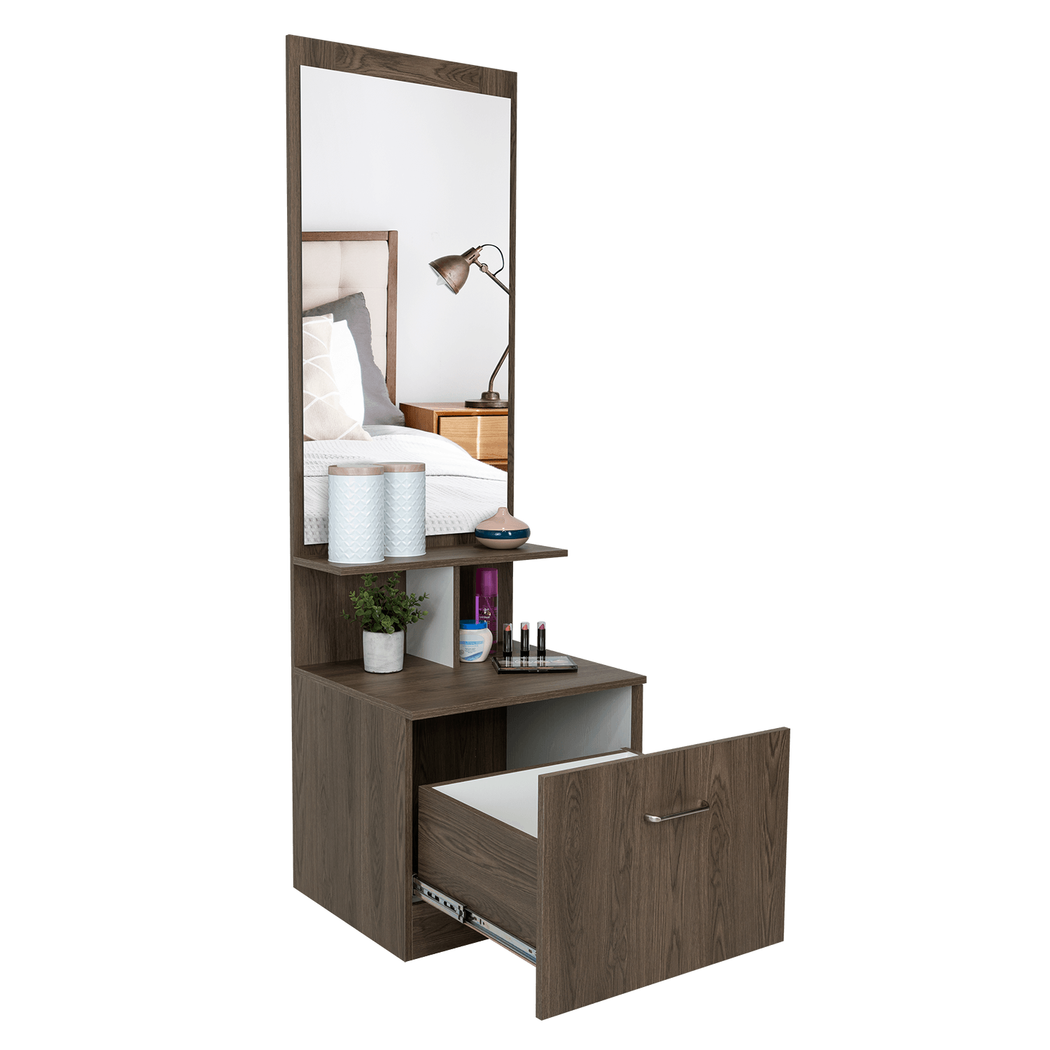 TOCADOR ZAHA, MILAN, CON ESPEJO Y UN CAJÓN ORGANIZADOR