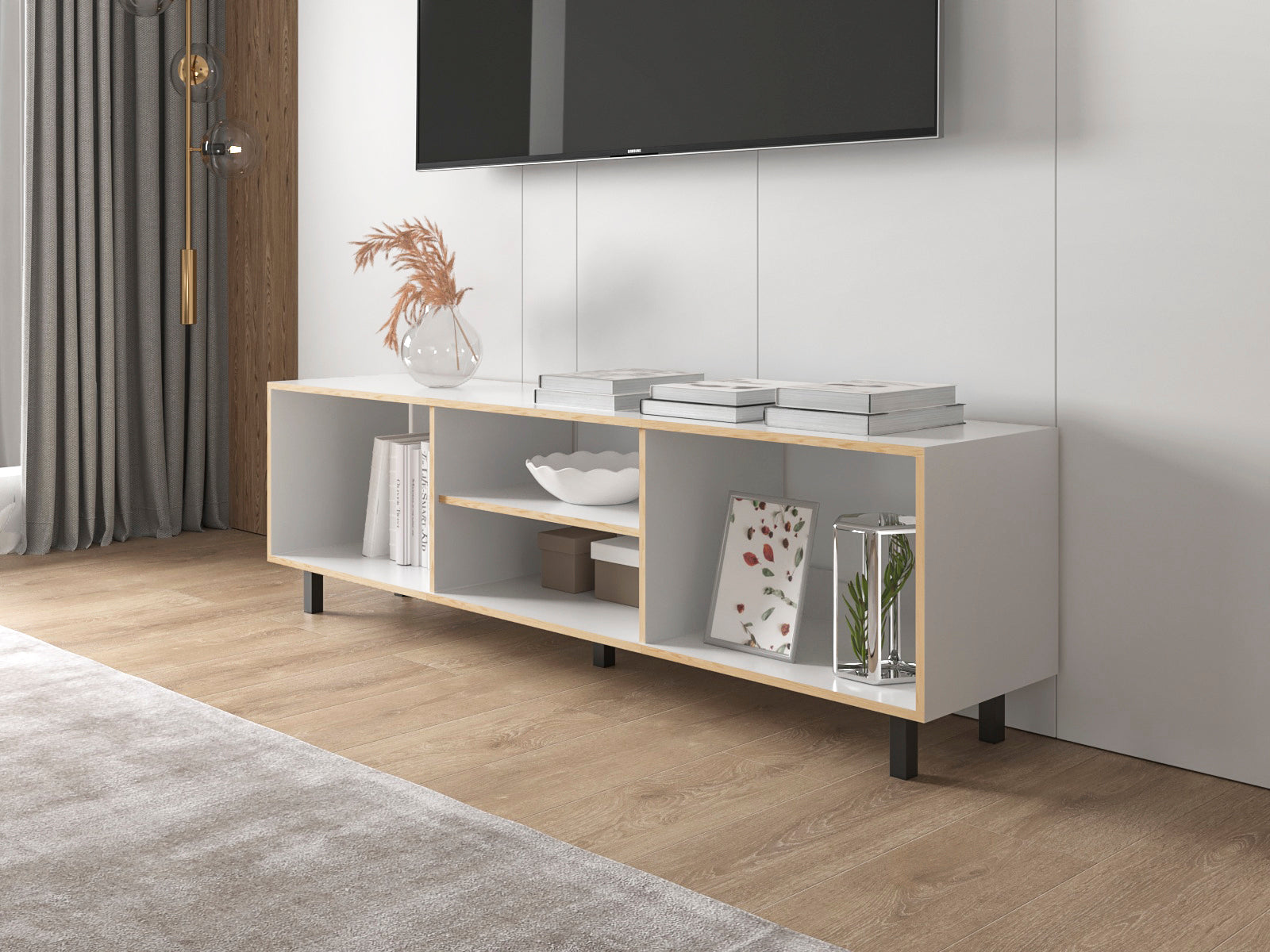 COPIA DE MESA PARA TV TUNEZ BLANCO Y CAFÉ CLARO PARA TELEVISOR HASTA 70 PULGADAS