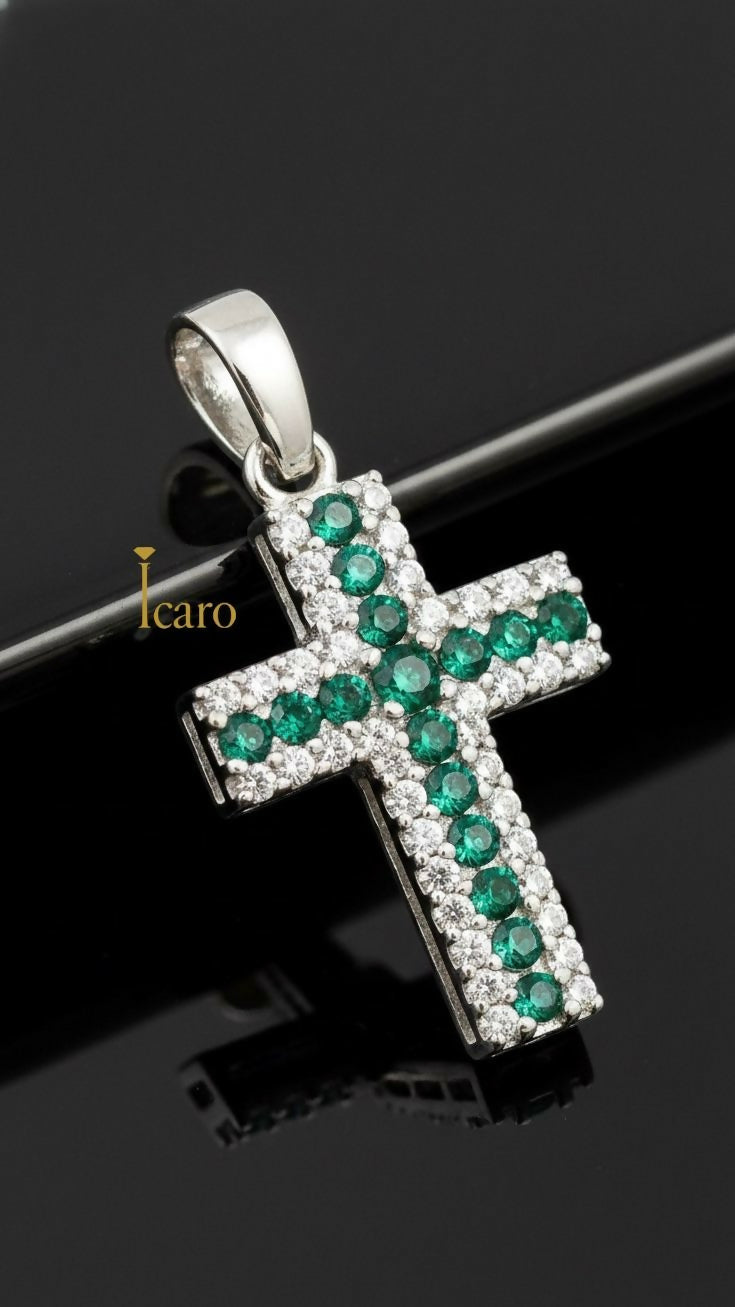 DIJE CRUZ OB LINEA CIRCONES VERDES