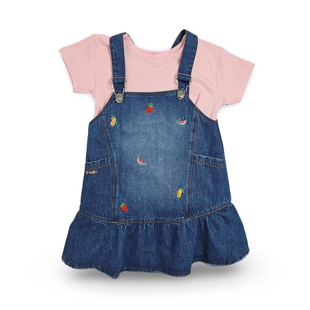 61987 CONJUNTO NIÑA BEBÉ - JARDINERA DENIM BORDADA