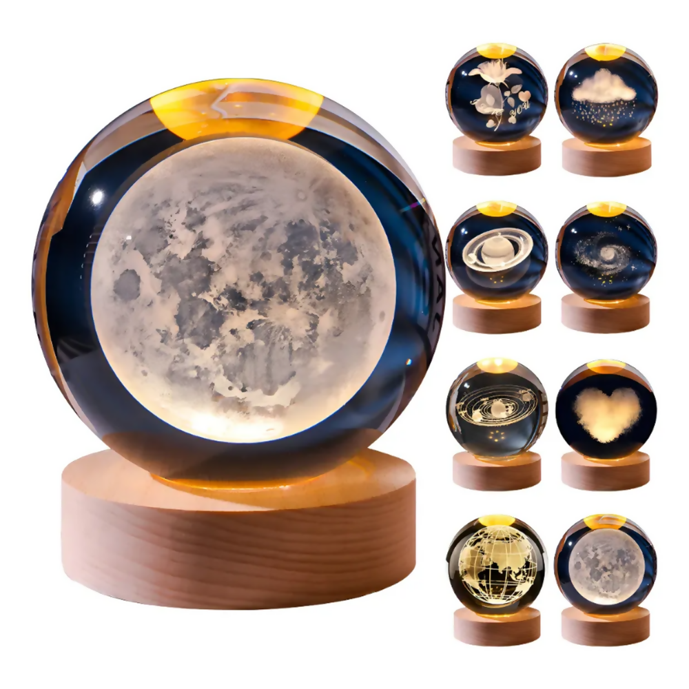 LÁMPARA LED BOLA CRISTAL SISTEMA SOLAR LUNA LUZ CÁLIDA USB