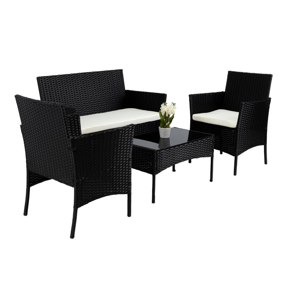 JUEGO DE SALA EXTERIOR ZAFIRO, NEGRO Y BLANCO, CON DOS SILLAS DE UNA PLAZA Y UNA SILLA DE DOS PLAZAS