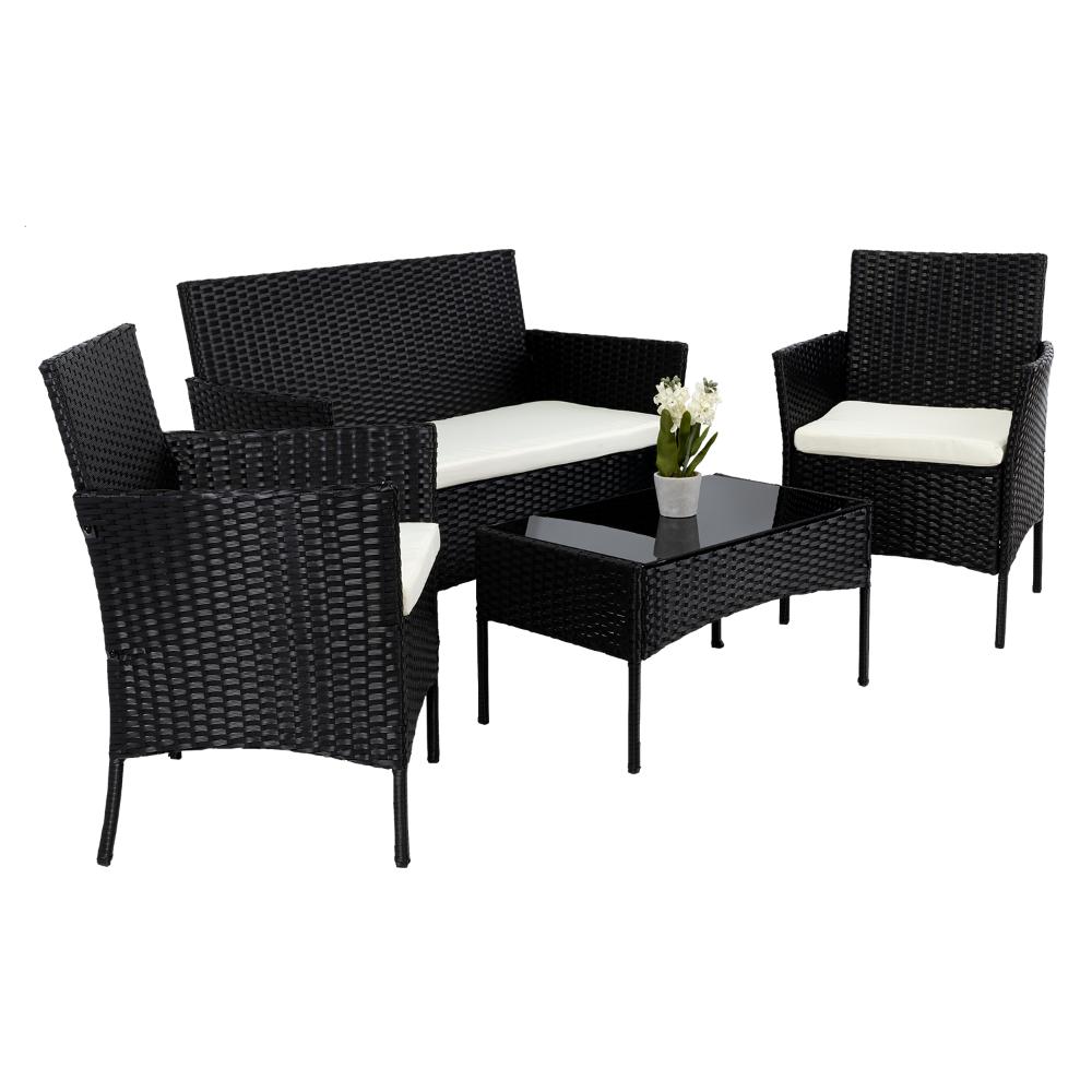 JUEGO DE SALA EXTERIOR ZAFIRO, NEGRO Y BLANCO, CON DOS SILLAS DE UNA PLAZA Y UNA SILLA DE DOS PLAZAS