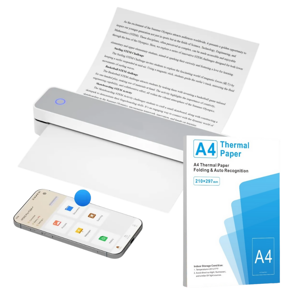 IMPRESORA TÉRMICA PORTÁTIL A4 HPRT MT610 + PAQUETE 100 HOJAS BLANCO