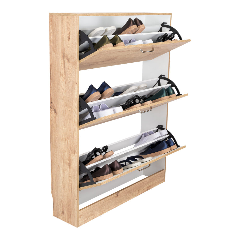 ZAPATERO MERLÍN, CAFÉ CLARO Y BLANCO, CON TRES PUERTAS ABATIBLES CON MANIJAS METÁLICAS