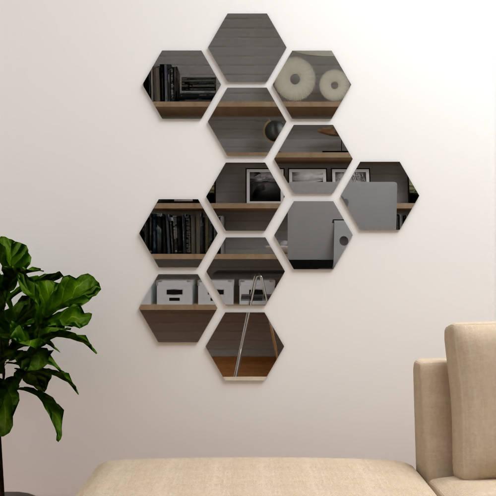 ESPEJO HEXAGONAL LIRIO, GRIS, DISEÑO MODERNO