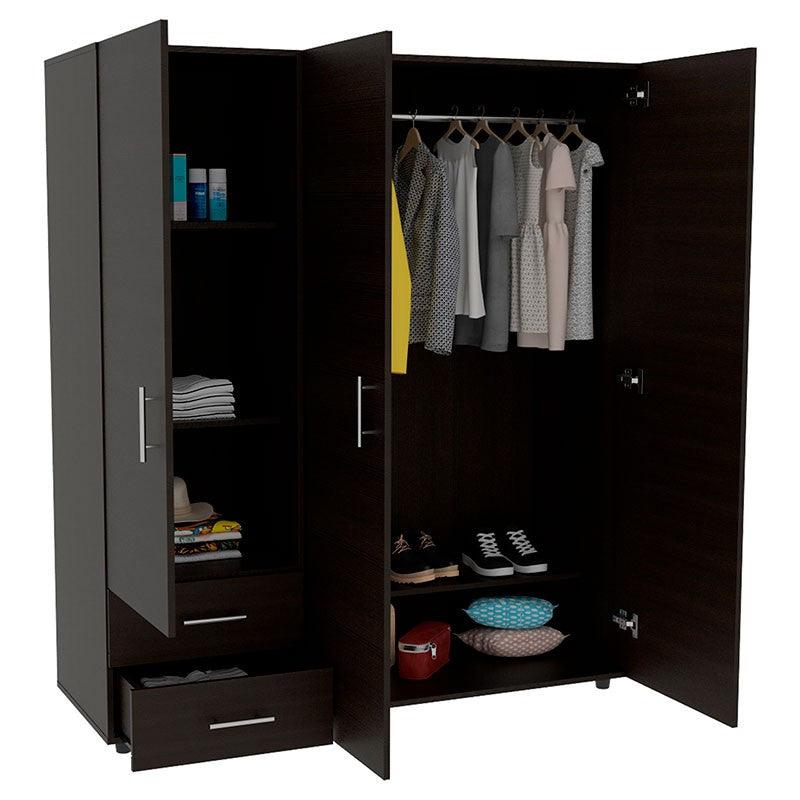 CLOSET LIGHT, WENGUE, CON DOS CAJONES ORGANIZADORES Y ENTREPAÑO DISEÑADO PARA LOS ZAPATOS