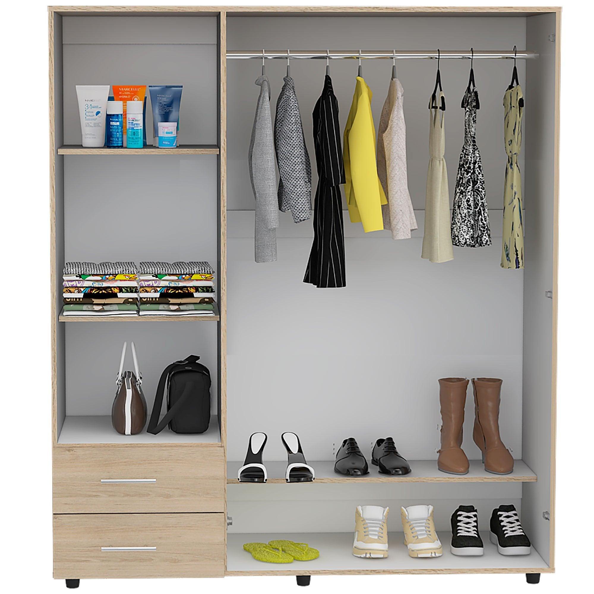 CLOSET LIGHT, BEIGE Y BLANCO, CON DOS CAJONES ORGANIZADORES Y DOS ENTREPAÑOS PARA ZAPATOS