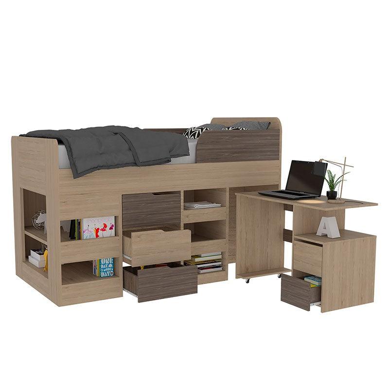 COMBO PARA HABITACIÓN FRESNO, BEIGE Y AVELLANA, INCLUYE CAMA Y ESCRITORIO