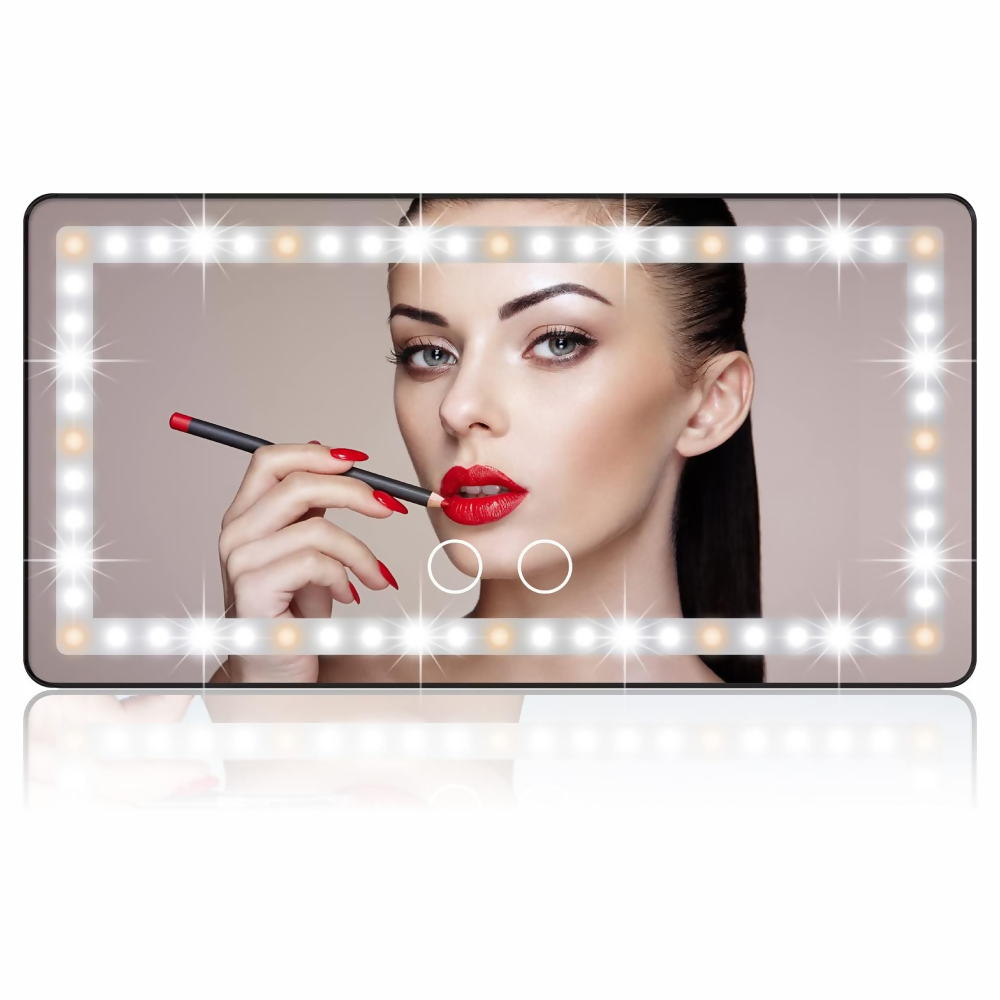 ESPEJO DE MAQUILLAJE RECARGABLE LUZ LED 3 TONOS PARA CARRO