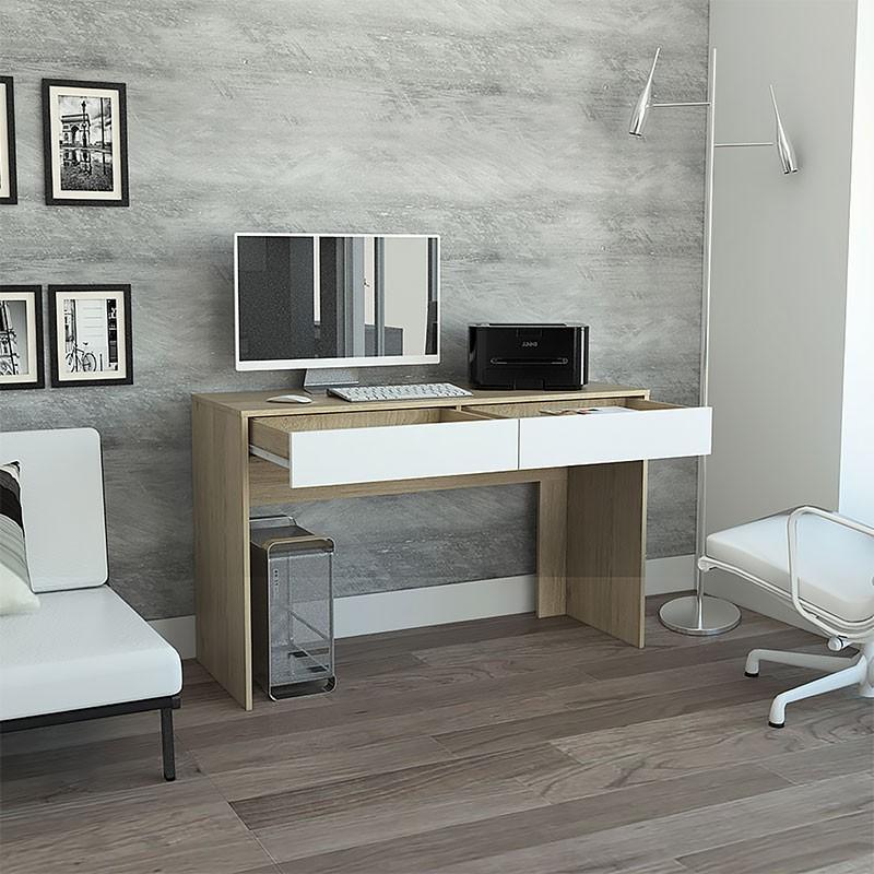 ESCRITORIO MANTIS, BEIGE Y BLANCO, CON DOS CAJONES ORGANIZADORES