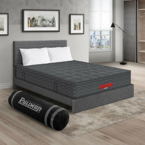 COLCHÓN ORTHOPACK EURO U + CAMA LEO + ALMOHADA COLOR GRIS TELA COLOR GRIS 100X190 SENCILLO