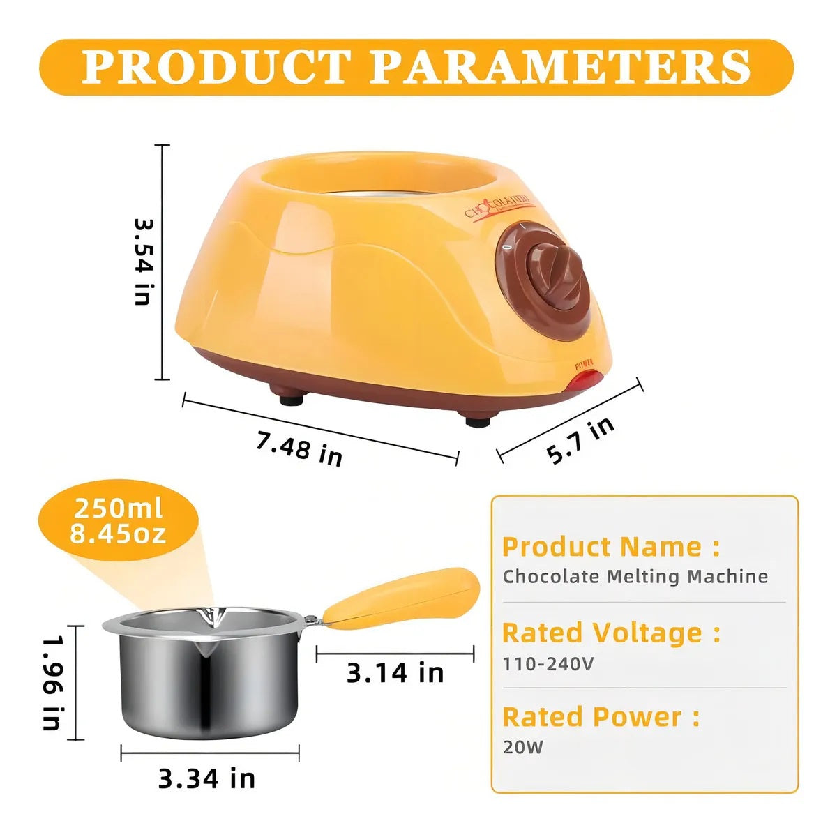 MAQUINA OLLA FUNDIDORA PARA DERRETIR CHOCOLATE COLOR AMARILLO
