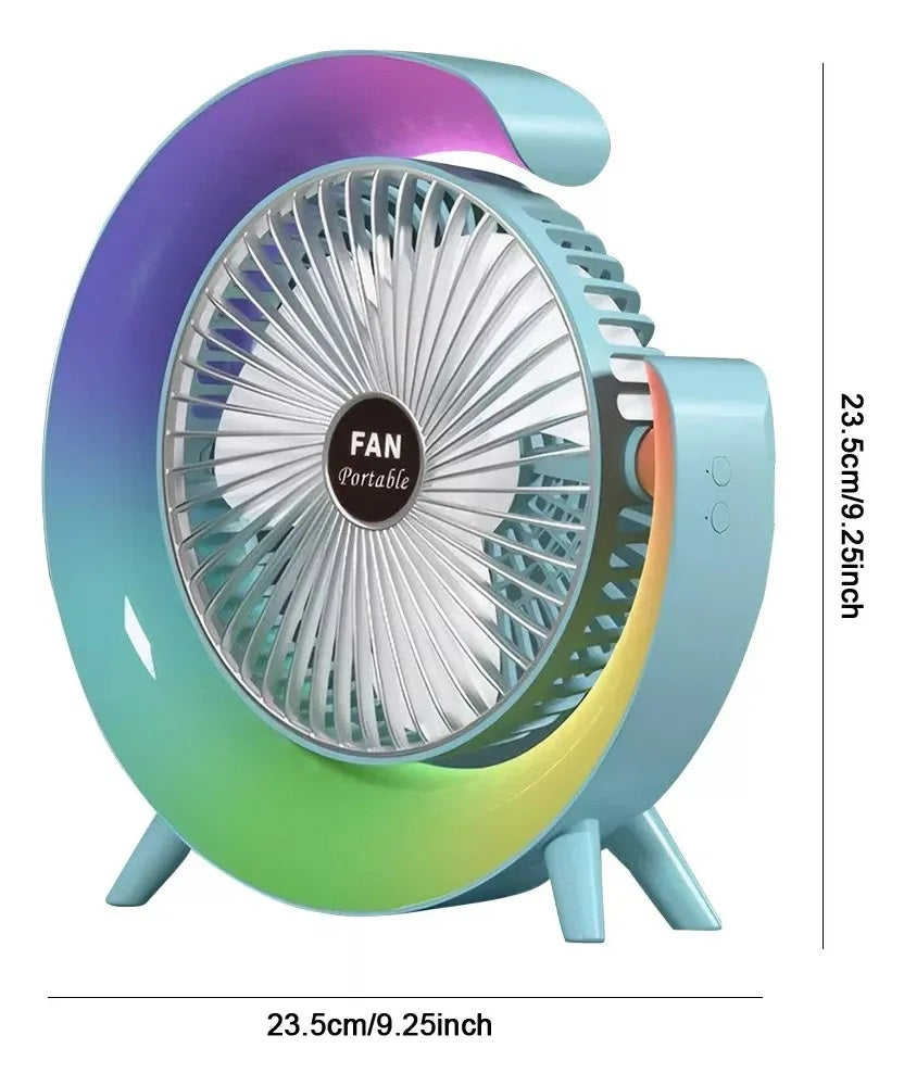 VENTILADOR DE MESA PORTÁTIL DE 3 VELOCIDADES CON LUZ COLORID