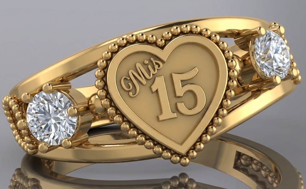 ANILLO 15 AÑOS CORAZON CON DOS CIRCONES