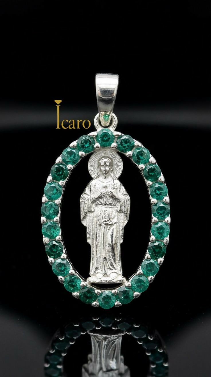 DIJE SAN JUDAS OVALADO CON CIRCONES VERDES