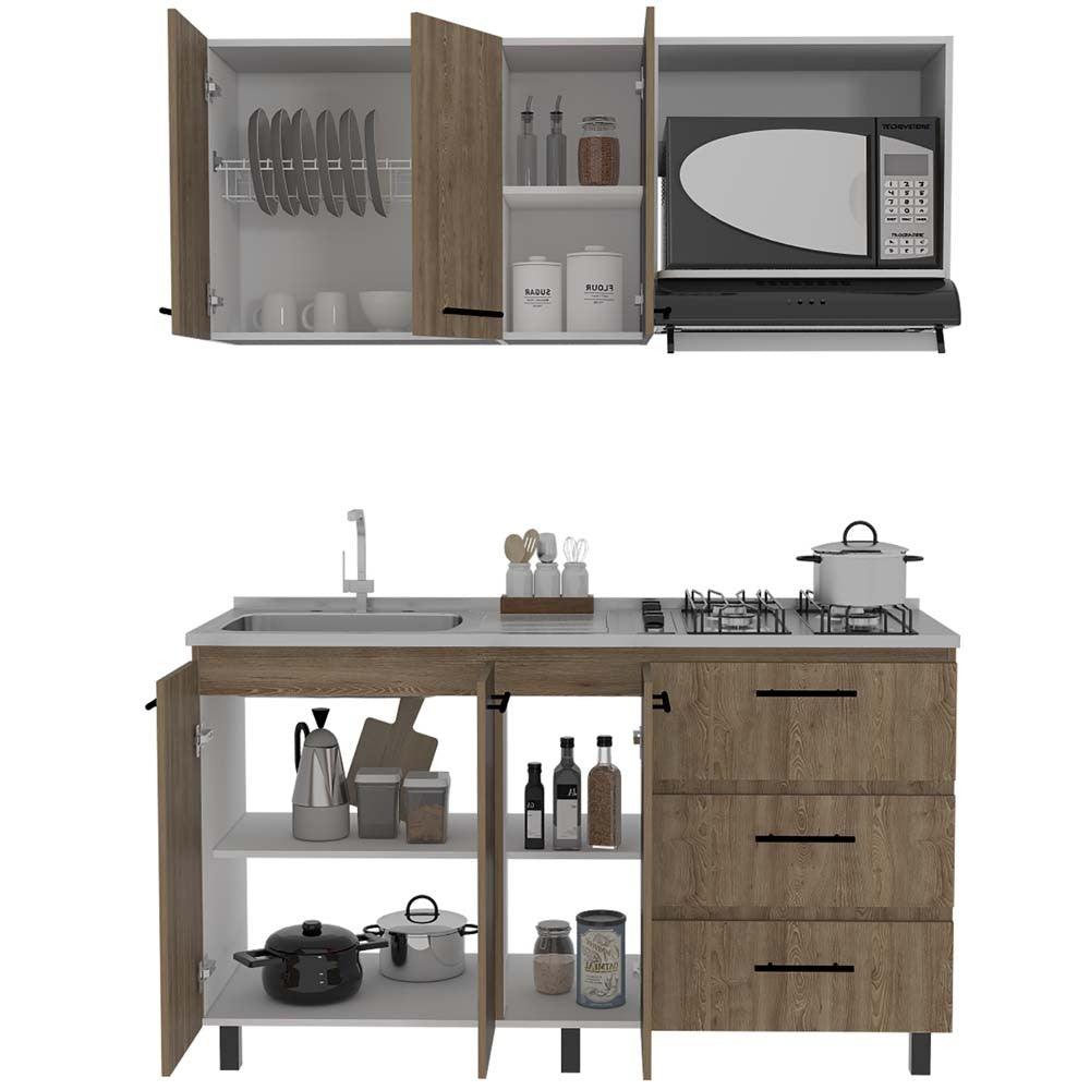 COCINA INTEGRAL CAVANI, MIEL Y BLANCO, CON TRES CAJONES Y TRES PUERTAS BATIENTES, NO INCLUYE MESÓN