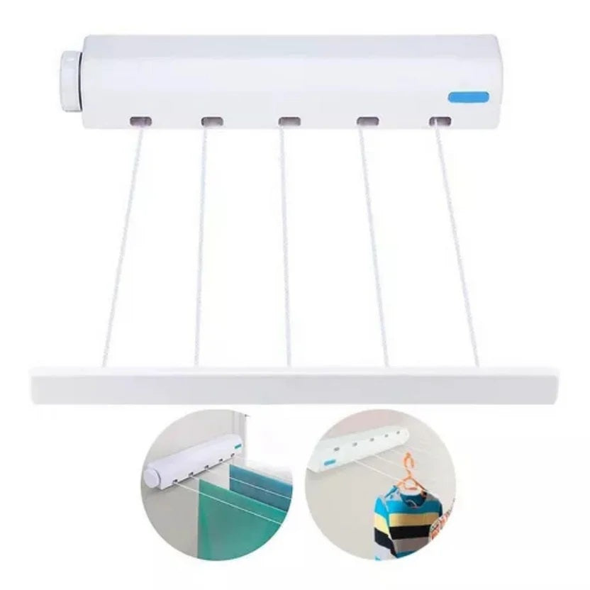 TENDEDERO RETRACTIL PARA ROPA 5 LINEAS AJUSTABLE BLANCO
