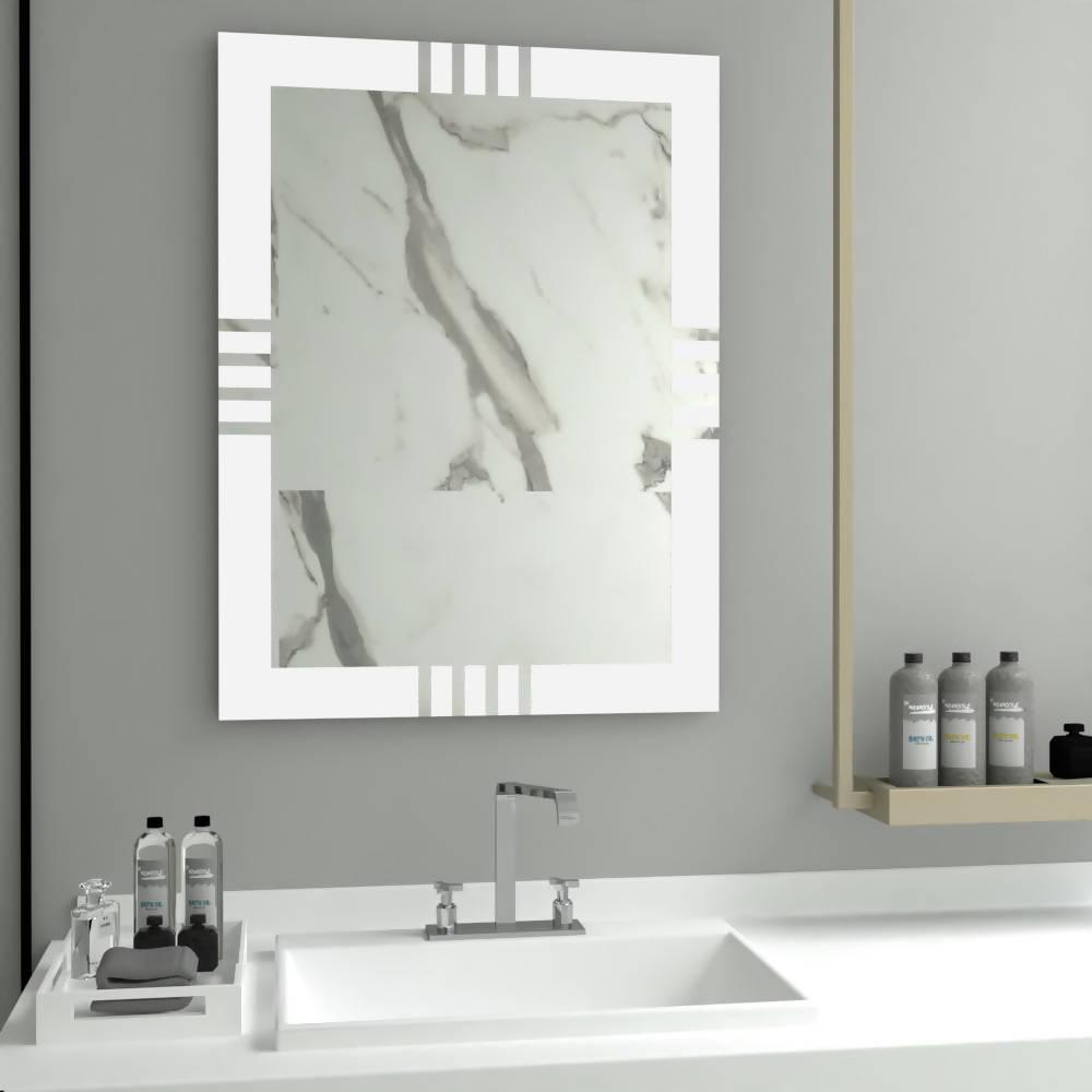 ESPEJO RECTANGULAR DALI, GRIS, CON DISEÑO EN SANDBLASTING