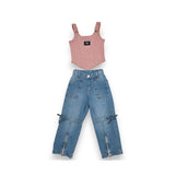 32994 CONJUNTO LIRA NIÑA JUNIOR - JEAN DENIM Y BLUSA RIB CON HERRAJE