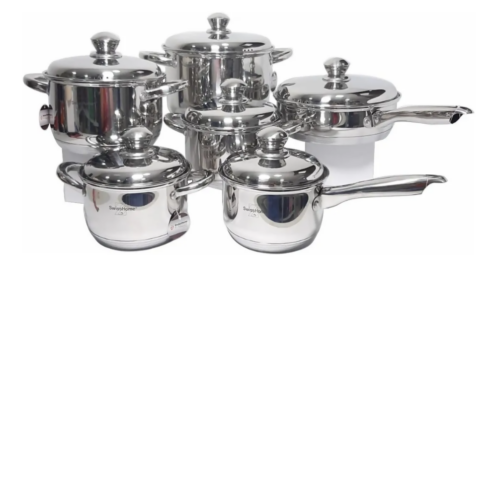 JUEGO DE OLLAS ACERO QUIRÚRGICO SWISSHOME 12 PIEZAS PLATEADO