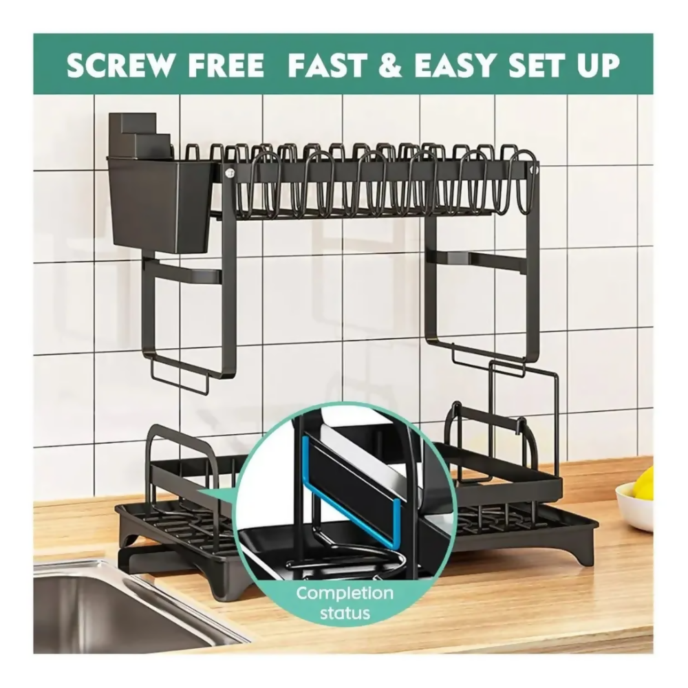 ESCURRIDOR INOXIDABLE PLATERO 2 NIVELES ESTANTE COCINA 43CM NEGRO